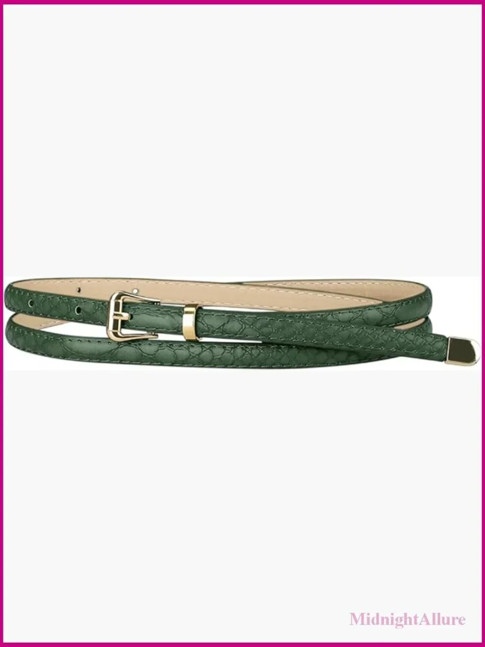 Women's Skinny Embossed Faux Leather Belt with Alloy Buckle